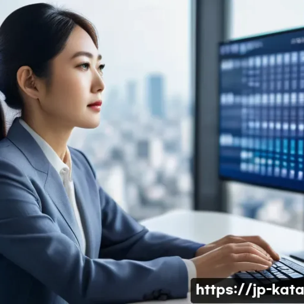 데이터 주권과 데이터 포렌식 - A modern Japanese office scene focused on data privacy and personal information management: a profes...