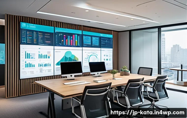 데이터 주권이 기업에 미치는 재무적 영향 - A modern Japanese office environment with diverse professionals collaborating around a sleek confere...