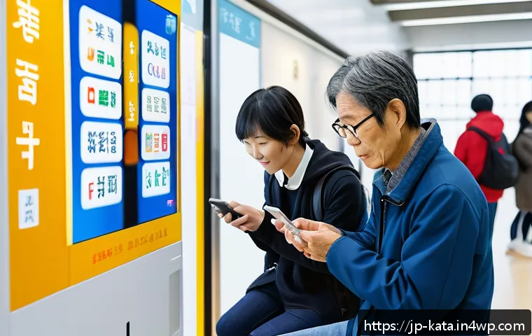 데이터 주권과 디지털 포용성 - A modern Japanese urban scene showcasing diverse people interacting with digital devices in public s...