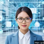 데이터 주권을 위한 혁신적 해결책 - A futuristic digital identity concept illustration featuring a Japanese young professional woman con...