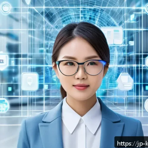 데이터 주권을 위한 혁신적 해결책 - A futuristic digital identity concept illustration featuring a Japanese young professional woman con...