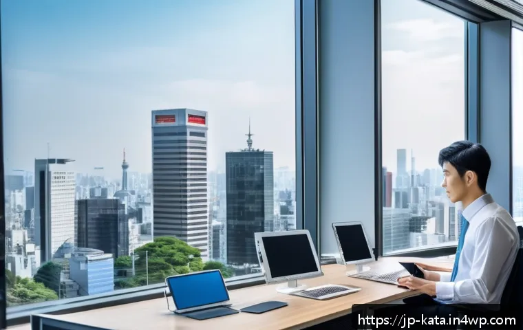 데이터 주권과 소비자 보호법 - A modern Japanese office scene with diverse professionals discussing data privacy and digital securi...