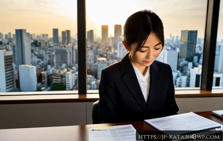 데이터 주권을 위한 법적 대응 방안 - Photorealistic Japanese legal professional in a modern Tokyo office, carefully reviewing blank data ...